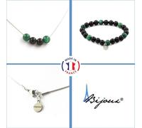 Bracelet Collier Set perles d'agate noire + mica vert de Tanzanie 8 mm chaîne en acier inoxydable