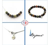 Bracelet Collier Set Perles de Labradorite + Oeil de Tigre + Unakite + Agate noire 8 mm Chaîne en acier inoxydable