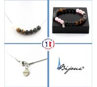 Bracelet Collier Set Perles de quartz rose + Labradorite + Obsidienne noire + Oeil de tigre 8 mm Chaîne en acier inoxydable