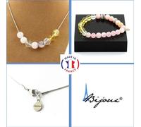 Bracelet Collier Set Perles d'opale rose + Quartz rose + Citrine + Quartz 8 mm Chaîne en acier inoxydable