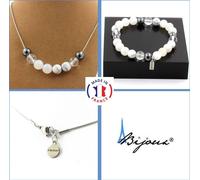 Bracelet Collier Set perles hématite + quartz + pierre de lune + howlite 8 mm chaîne en acier inoxydable