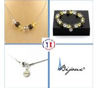 Bracelet Collier Set Quartz fumé + Citrine + Perles de quartz 8 mm Chaîne en acier inoxydable