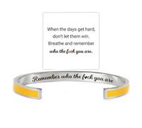 Bracelet coloré de motivation « Remember Who The F You Are » - Bracelet manchette inspirant en acier inoxydable avec message caché gravé - Cadeau idéal pour femme, sœur, amie, Adjustable, Acier