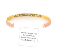Bracelet coloré de motivation « Remember Who The F You Are » - Bracelet manchette inspirant en acier inoxydable avec message caché gravé - Cadeau idéal pour femme, sœur, amie, Adjustable, Acier