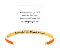 Bracelet coloré de motivation « Remember Who The F You Are » - Bracelet manchette inspirant en acier inoxydable avec message caché gravé - Cadeau idéal pour femme, sœur, amie, Adjustable, Acier