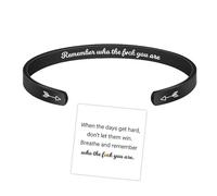 Bracelet coloré de motivation « Remember Who The F You Are » - En acier inoxydable - Message inspirant - Bracelet manchette tendance - Ouverture personnalisée - Bracelet réglable - Cadeau pour femme