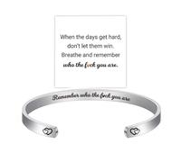 Bracelet coloré de motivation « Remember Who The F You Are » - En acier inoxydable - Message inspirant - Bracelet manchette tendance - Ouverture personnalisée - Bracelet réglable - Cadeau pour femme