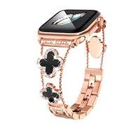 Bracelet Compatible avec Apple Watch 45mm 40mm 44mm 38mm 41mm 42mm,bling femme strass réglables Trèfle à Quatre Feuilles pour iWatch Series 7, SE Series 6 5 4 3 2 1