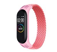 Bracelet Compatible pour Xiaomi Mi Band 7 6 5 4 3, Nylon Braided Stretch Solo Loop Bracelets Montre, Sport Remplacement Sangle avec Xiaomi Band Miband 7 5 6 4 3, Coup de poing rose, XS