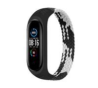 Bracelet Compatible pour Xiaomi Mi Band 7 6 5 4 3, Nylon Braided Stretch Solo Loop Bracelets Montre, Sport Remplacement Sangle avec Xiaomi Band Miband 7 5 6 4 3, noir blanc, S