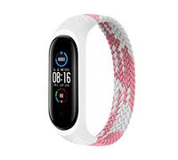 Bracelet Compatible pour Xiaomi Mi Band 7 6 5 4 3, Nylon Braided Stretch Solo Loop Bracelets Montre, Sport Remplacement Sangle avec Xiaomi Band Miband 7 5 6 4 3, rose blanc, M