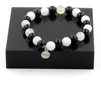 Bracelet composé de perles de pierre de lune + agate noire 8 mm
