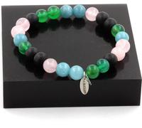 Bracelet composé de perles de quartz rose + onyx noir mat + aigue-marine + agate verte 8 mm