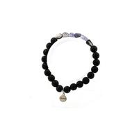 Bracelet en cordiérite-olite de Madagascar + perles d'onyx noir mates 8 mm