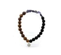 Bracelet Cordierite Iolite de Madagascar + Perles Onyx noir mat + bois 8 mm - A Bijoux