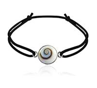 Bracelet cordon noir élastique - Oeil de Sainte-Lucie rond 1 cm diametre et argent