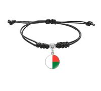 Bracelet Couleur Drapeau De Madagascar - Magnifique Bracelet Tressé, Bracelet En Cordon Tressé Avec Motif De Drapeau, Bracelet Coloré Avec Cordon Tressé Réglable, Cadeau De Vacances Parfait,Noir