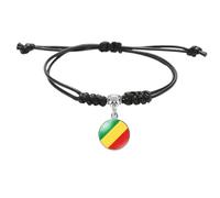 Bracelet Couleur Drapeau Du Congo (Brazzaville) - Magnifique Bracelet Tressé, Bracelet En Corde Tressée Avec Motif Drapeau, Bracelet Coloré Avec Corde Tressée Réglable, Cadeau De Vacances Parfai