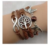 Bracelet - Couple d'oiseau - Arbre de vie - Marron nacré - Lien infini - 16cm
