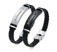 Bracelet Couple Personnalisé Homme Femme - Bracelet Cuir Gravure Je t'aime Cadeau pour Couple Amis Petite Amie Petit Ami Mari Femme, Bracelet Couple Amoureux pour 2, Saint Valentin Anniversaire Cadeau