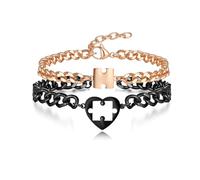 Bracelet Couple Puzzle Cadeau Couple - 2Pcs Acier Inxoydable Puzzle en or rose noir Bracelet Amoureaux Femme Homme Cadeau de Noel Saint Valentin Anniversaire