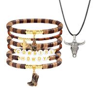 Bracelet Cowboy Femme, 6Pcs Empilable Bracelet Boho Chic Avec Collier Cowgirl Bracelets Boho Pays et Bijoux Occidentaux Cowgirl Accessoires pour Femmes et Filles