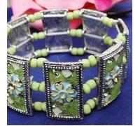 Bracelet - Créateur - Aliénor - Vert - Élastique - Largeur 2.5 cm - Alliage Bronze sans Nickel