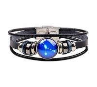 Bracelet créatif douze constellations 12 signes du zodiaque en cuir tissé avec boucle en verre et perles pour femme, Émail