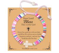 Bracelet croix chrétienne - Pour enfants, filles et adolescents, Bracelet religieux avec perles colorées, Cadeau de première communion, de baptême ou de rentrée scolaire, Durable et élastique.