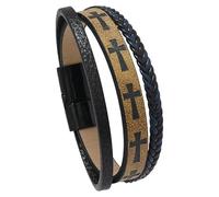 Bracelet Croix En Cuir Pour Homme, Tressé À La Main, Plusieurs Couches, Avec Fermeture Magnétique. Bracelet Jonc Religieux Commémoratif, Cadeau Pour Homme Et Femme, Couleur Beige Clair, 21,5 Cm.