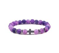 Bracelet Croix en Pierre Naturelle,8mm,Perles de Pierres Précieuses Naturelles,Croix, Religieux,Bracelets Jésus, Porte-Bonheur Faits à La Main pour Femmes et Hommes,Violet,8mm