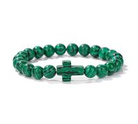 Bracelet Croix en Pierre Naturelle,Perle de Malachite de 8mm Avec Breloque Croix,Bracelets de Perles Faits Main pour Hommes et Femmes,Cadeaux Chrétiens de Jésus,Vert - Noir 8mm