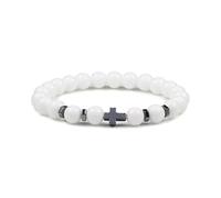 Bracelet Croix en Pierre Naturelle,Perles de Pierres Précieuses Naturelles de 8mm, Religieux,Bracelets Jésus, Porte-Bonheur Faits à La Main pour Femmes et Hommes,Blanc 8mm
