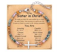 Bracelet Croix Femme en Pierre Naturelle - Bracelet Religieux Chrétien avec Croix en Acier Inoxydable, Cadeau Chrétien pour Communion, Confirmation, Profession de Foi, Anniversaire, Pâques ou Noël