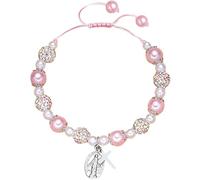 Bracelet Croix pour Filles Perles Roses et Boules de Strass Bracelet Colorés Arc-en-Ciel Croix Pendentif Ajustable Perle Cadeaux pour Filles Bracelet Fille Petite FS