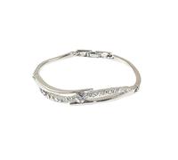 Bracelet Crystal Cross Over Manchette pour Femmes, Ton Argent Double Rangée, Brillant à Charnière Pierre Centrale, Bracelet Tennis, Bijoux Modernes Statement, Idéal pour Mariage, Soirée et Quotidien