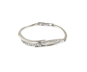 Bracelet Crystal Cross Over Manchette pour Femmes, Ton Argent Double Rangée, Brillant à Charnière Pierre Centrale, Bracelet Tennis, Bijoux Modernes Statement, Idéal pour Mariage, Soirée et Quotidien