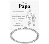 Bracelet Cubain Papa Homme en Acier Inox Poli Idée Cadeau Originale Papa Anniversaire Noël Fête des Pères - Coffret avec DÉDICACE inclus (Bracelet Cubain Papa 5)