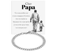 Bracelet Cubain Papa Homme en Acier Inox Poli Idée Cadeau Originale Papa Anniversaire Noël Fête des Pères - Coffret avec DÉDICACE inclus (Bracelet Cubain Papa 4)