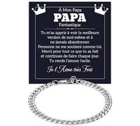 Bracelet Cubain Papa Homme en Acier Inox Poli Idée Cadeau Originale Papa Anniversaire Noël Fête des Pères - Coffret avec DÉDICACE inclus (Bracelet Cubain Papa 2)