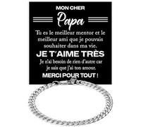 Bracelet Cubain Papa Homme en Acier Inox Poli Idée Cadeau Originale Papa Anniversaire Noël Fête des Pères - Coffret avec DÉDICACE inclus (Bracelet Cubain Papa 3)