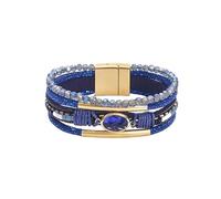 Bracelet Cuir Homme,Bracelet En Cuir Bohème Unisexe Multicouche Classique Tressé À La Main avec Bracelet Manchette Magnétique En Cristal Naturel pour Femmes et Hommes Bijoux Cadeau Bleu Roi