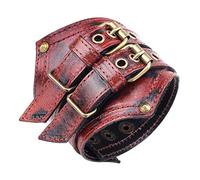 Bracelet Cuir Homme,Bracelets En Cuir Véritable pour Hommes Style Rétro Steampunk Large Ceinture Manchette Thème Années 80 Gothique Punk Rock Bracelets Réglables Unisexes pour Fêtes Cosplay Ro