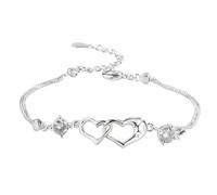 Bracelet cœur argenté - Bracelet double cœur réglable - Cadeau pour fille, collègue, petite amie, grand-mère, adolescent, Noël, Saint-Valentin, Siehe Beschreibung, Cuivre, Voir description
