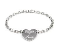 Bracelet Cœur Personnalisé Femme - Gravure Prénom, Date ou Message Recto-Verso - Acier Inoxydable Hypoallergénique - Cadeau Fête des Mères, Anniversaire, Saint-Valentin - Coffret Cadeau Inclus