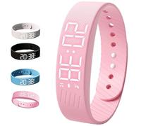 Bracelet d'alarme vibrant silencieux, étanche, alarme vibrante, rappel de la température, 3 fois par jour avec jusqu'à 10 alarmes personnelles pour malentendants, sourds et lourds, rose
