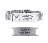 Bracelet d'alerte médicale Bracelet médical Hommes Femmes : Bijoux d'urgence personnalisés Gravure Nom de glace Identification Allergies Diabète Épilepsie Bracelets d'alerte médicale Bracelet d'alerte