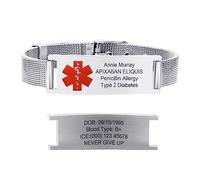 Bracelet d'alerte médicale Bracelet médical Hommes Femmes : Bijoux d'urgence personnalisés Gravure Nom de glace Identification Allergies Diabète Épilepsie Bracelets d'alerte médicale Bracelet d'alerte