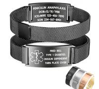 Bracelet d'alerte médicale personnalisable pour homme et femme, bracelet d'identification médicale de sensibilisation aux urgences, étanche en acier inoxydable, réglable, taille unique, Acier