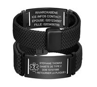 Bracelet d'alerte médicale personnalisé, bracelet d'alerte médicale - Bracelet élastique réglable en nylon SOS ID - Gravure allergique, diabète, épilepsie, numéro de téléphone - Bracelets d'urgence
